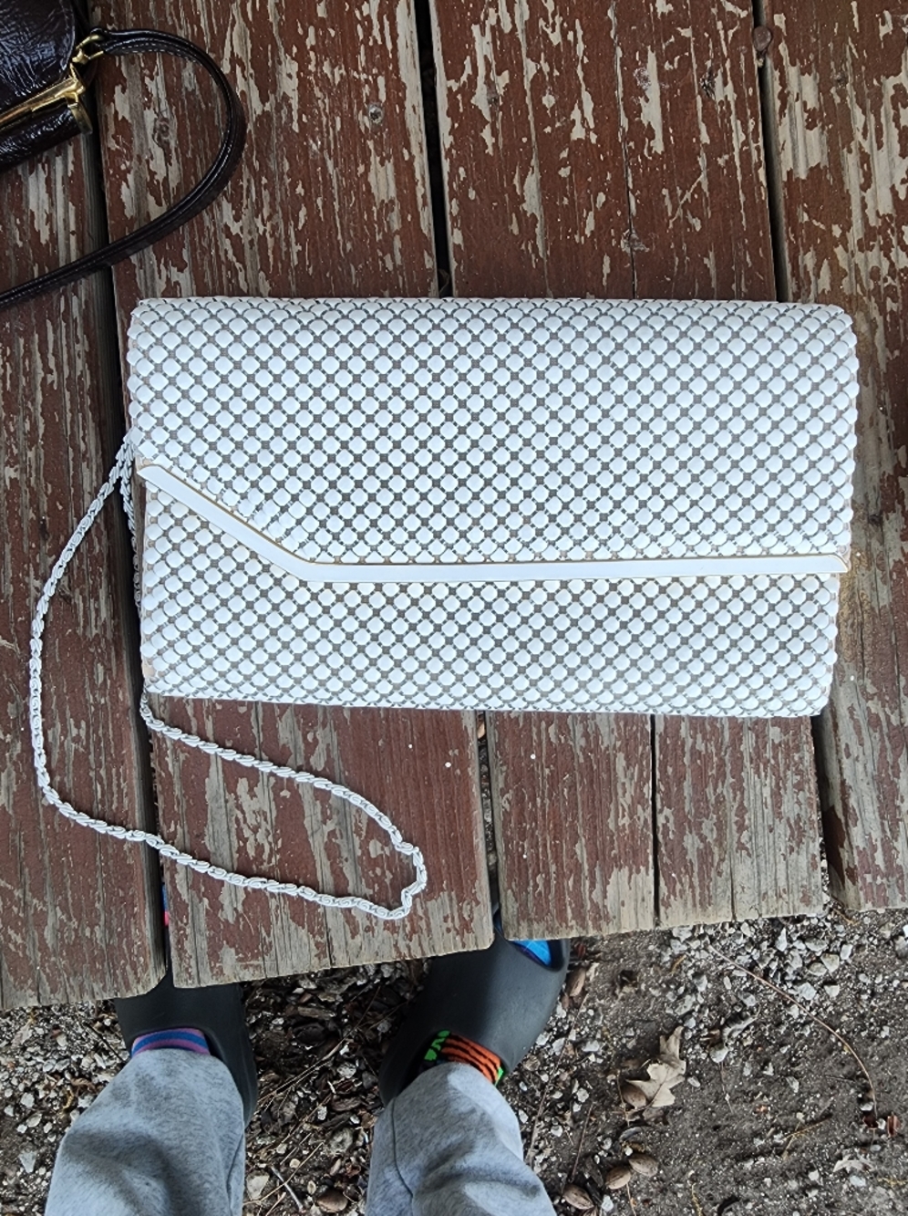 Vintage 1960s White Metal Mesh Evening Crossbody Purse, Envelope Shape, Large